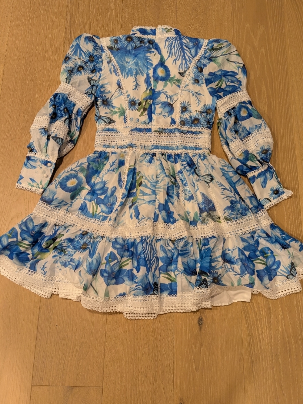 Blue Floral Lace Trim Mini Dress - Picture 7 of 8